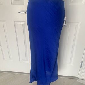 FORGOTTEN GRACE Classy Satin Midi Skirt Blue Pull On Size S